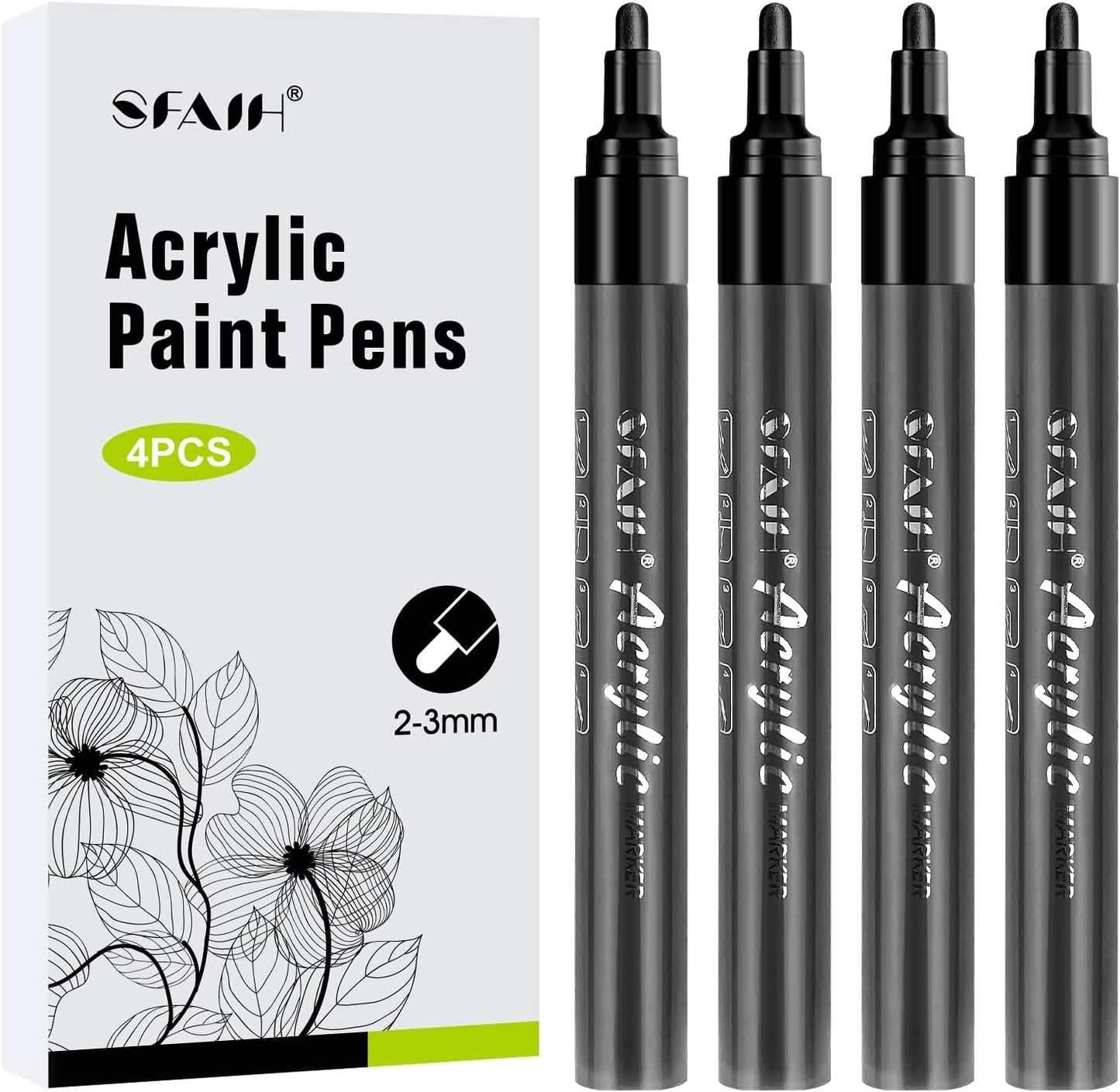 SFAIH Black Paint Markers Pens - 4 Pack 2-3MM Medium Tip Acrylic Markers for Rock Painting, Bold Lettering, Poster Making, Labeling, Wood Signs