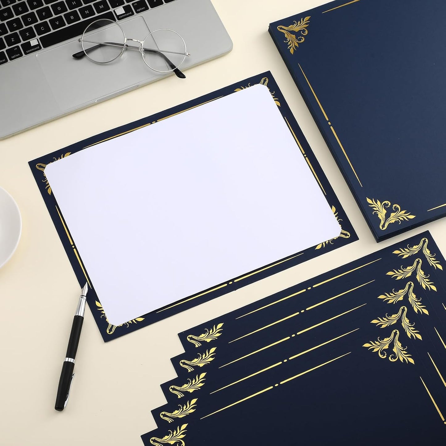 Fainne 250 Pcs Certificate Holder Foil Border Bulk 8.5 x 11 Inch Single Sided Award Diploma Cover for Letter Size Cardstock Document Paper Graduation School Marriage Supplies