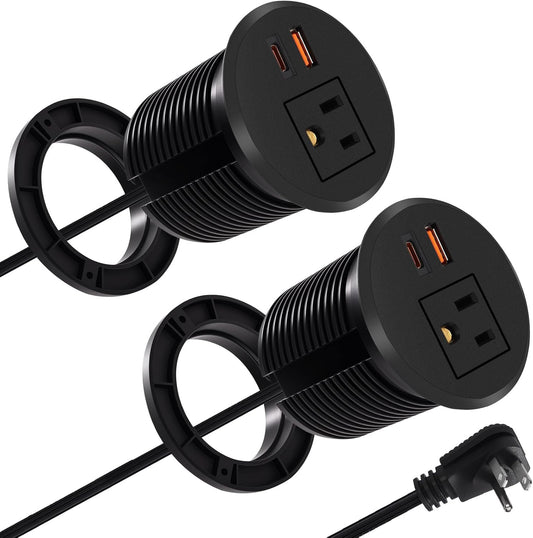 Desk Power Grommet 2.5‘’ Hole, Desktop Power Grommet, USB C 20W Fast Charging Station, Recessed Power Strip for Desk, Furniture, Office Table, Work & Living Space Essential (2 Pack)