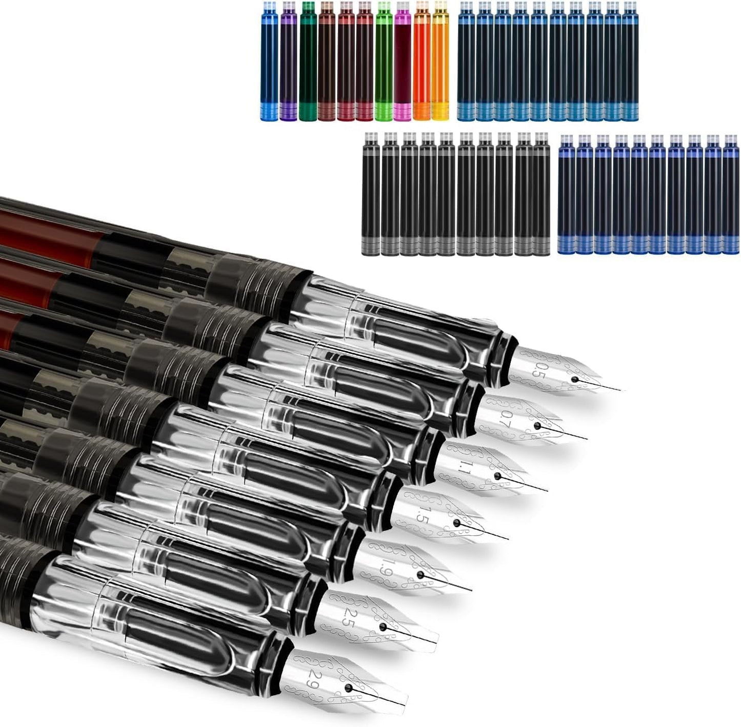 Calligraphy Set, 7 Pcs Fountain Pen with Different Replaceable Nib and 40 Replaceable Ink Cartridge in 11 Color for Beginner Writing and Drawing Calligraphy Kit for Greeting Card Signature Calligraphy