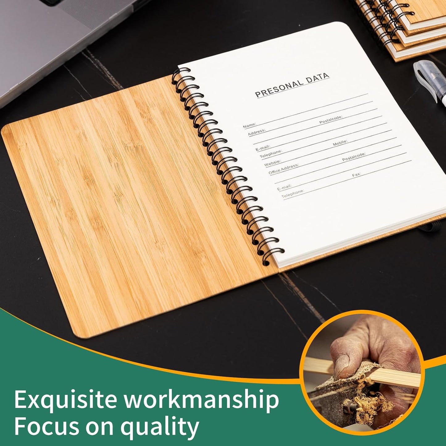 4 Set Lined Bamboo Journal Notebook,80 Pages,5.3”*7.2”,Hardcover Executive Notebooks,Daily Journal Notebook for Work,Travel,School,Note Taking,College (4)