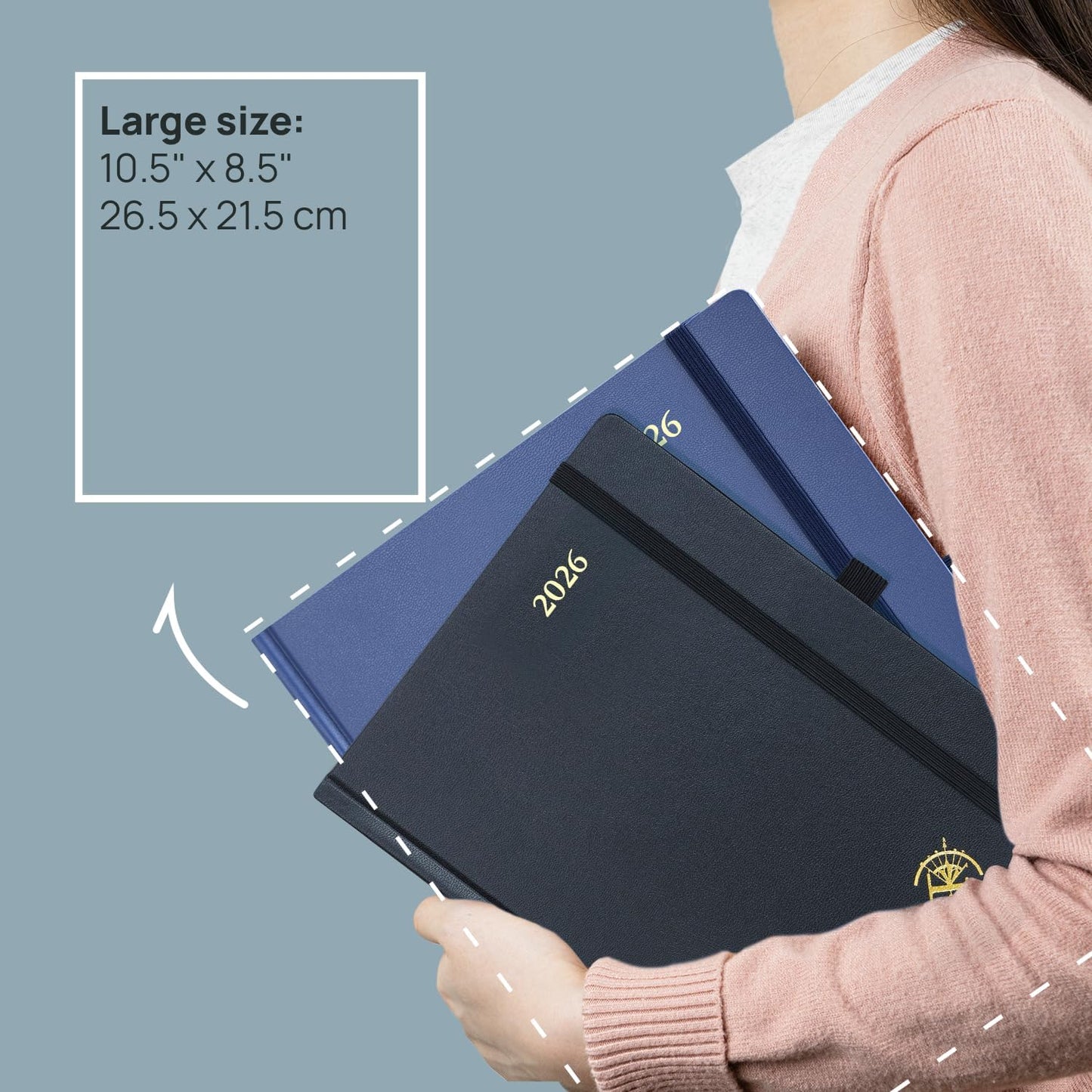 POPRUN 2026 Planner (Large Size 8.5''x 10.5'' Hardcover) - Daily Weekly and Monthly Calendar Agenda 2026 Appointment Book with Hourly Time Slots, Monthly Tabs, 100 GSM - Midnight Green