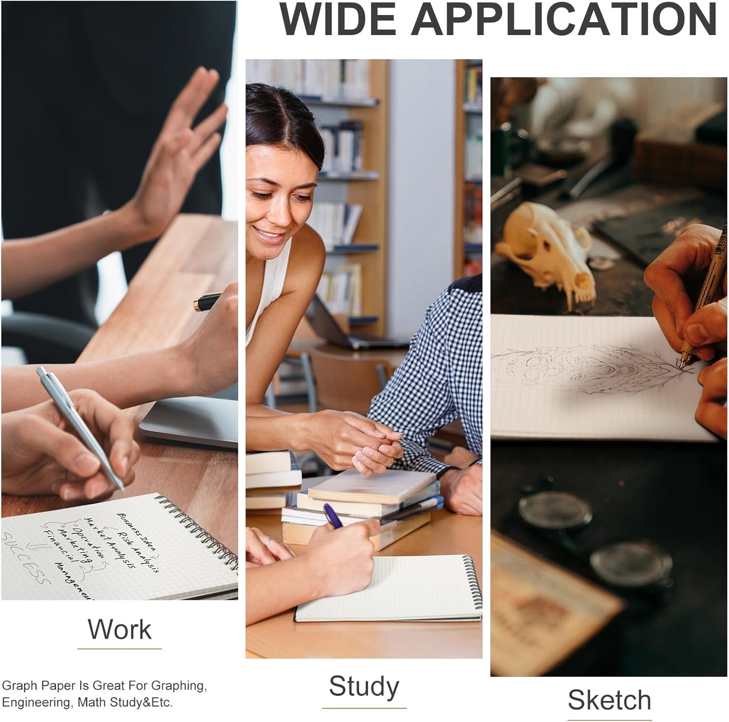 4 Pack Graph Paper Spiral Notepad A5 Top Wirebound Notepad Grid Notebook Steno Pads Memo Notebook Grid Paper 140 Pages for Writing Sketching Drawing Office Supplies (Black)