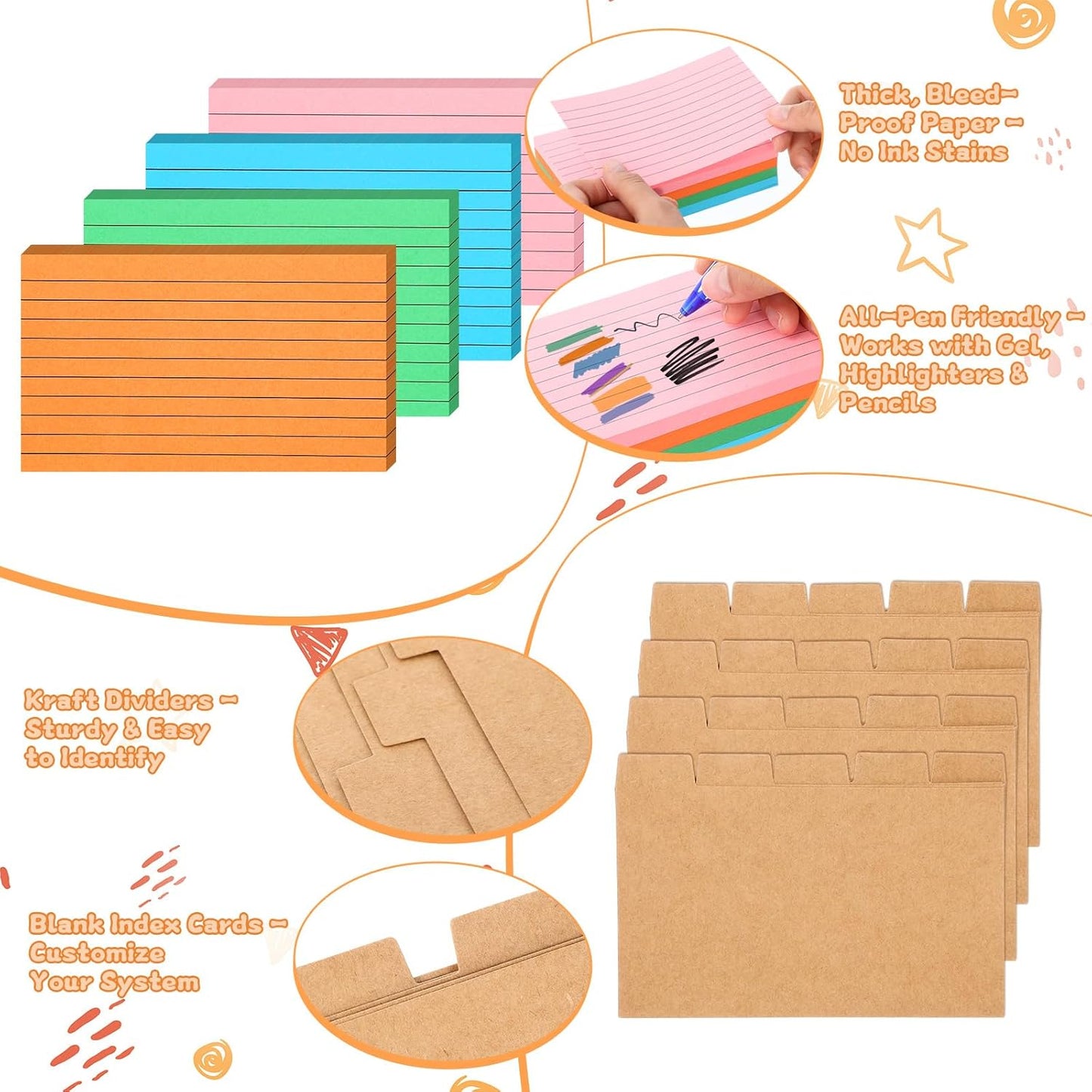 Kathfly 3 x 5 Inch Index Card Holder Set, 230 Pcs Heavy Note Index Cards Large Capacity Wooden Recipe Box Organizer Case with Dividers Flash Card Holder for Office, Home and School