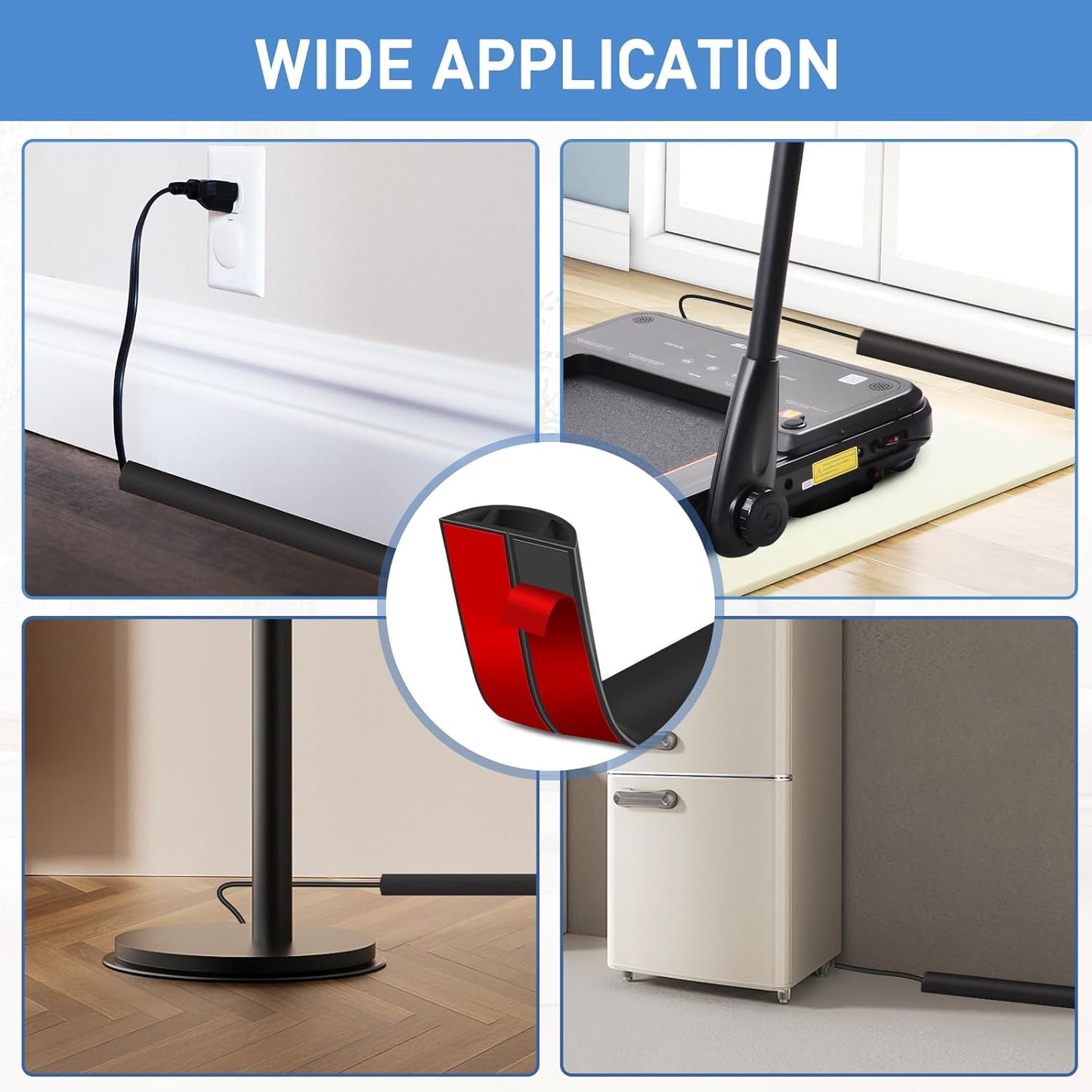 Floor Cord Cover Self Adhesive Cord Hider Floor Extension Cord Covers for Floor Power Cord Protector Cable Management Prevent Cable Trips Cable Cavity 0.47" W x 0.27" H (Black, 20Ft)