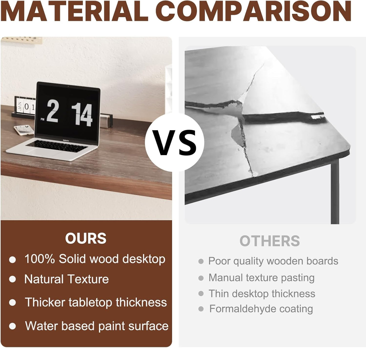 Solid Wood Computer Desk 55.1-inch Large Office Desk Home Simple Modern Long Desk Study Writing Desk Dining Table for Home Office