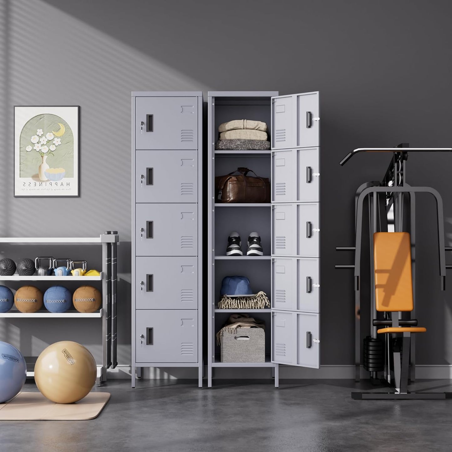 Metal Locker with Lock and Ventilation Holes,Metal Storage Locker with Business Card Slof for Home,Gym,Garage,School,Office,66" H x 15.8" W x 15.8" D Assembly Required,Dark Grey