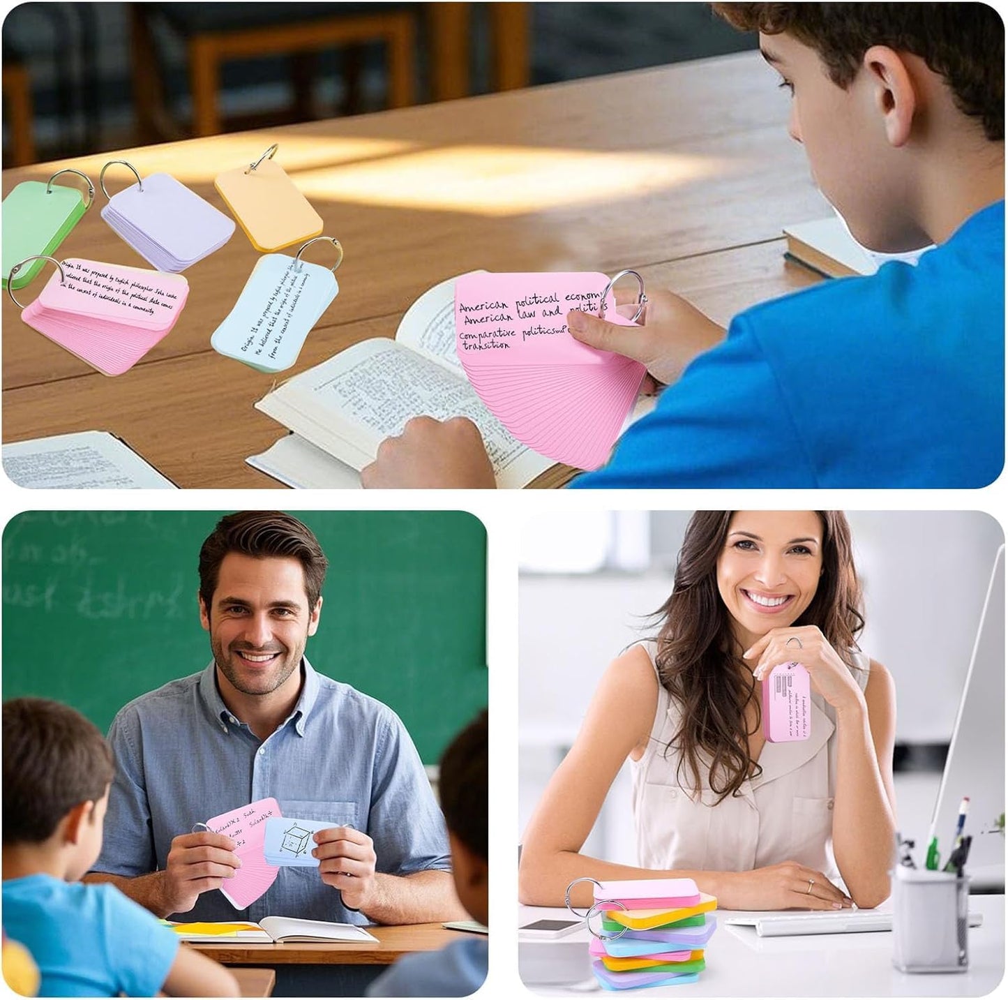 Koogel 250PCS Colored Index Cards with Rings, Flash Cards for Back to School, 2.2 x 3.5 inch Portable Notecard with Cover for Studying Vocabulary Words Memory Nursing Note Taking Classroom College