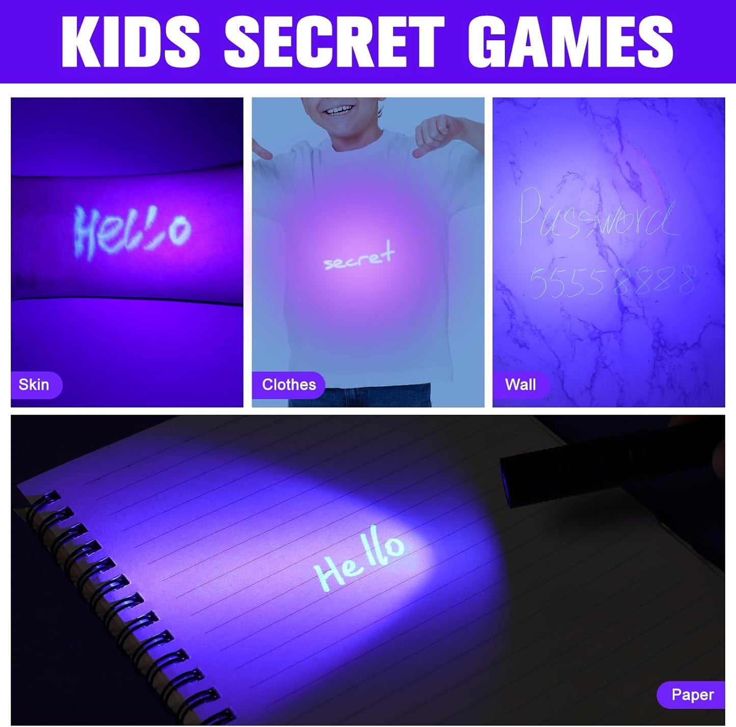 Tegeme 8 Pcs Black Light Markers Set 4 Invisible Ink Pen 4 Mini UV Flashlights Invisible Ink Marker Disappearing Pen for Class Prizes Spy Gift Party Favors (Black)