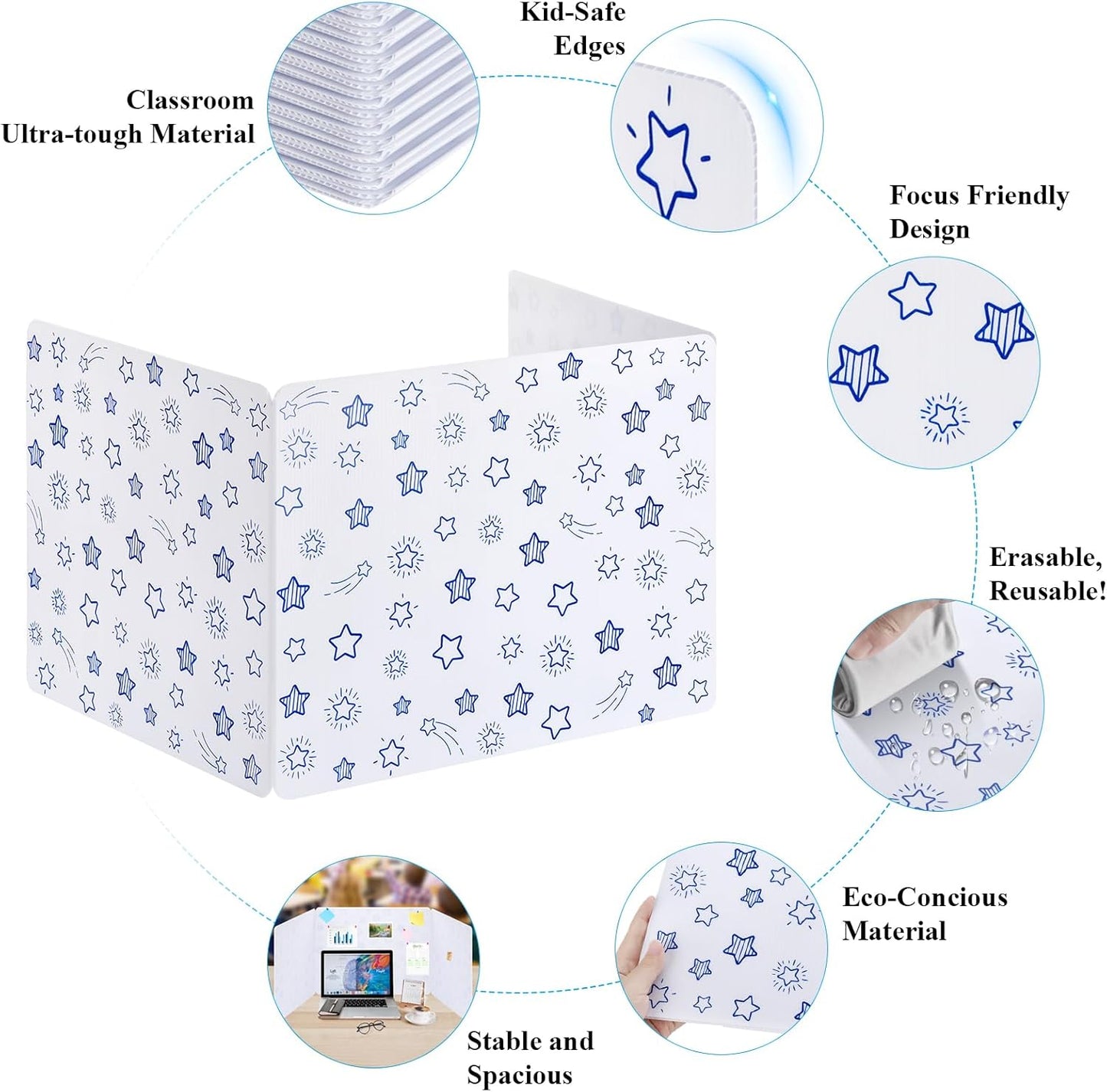 24-Pack Desk Dividers for Students, Waterproof Plastic Study Carrel Divider, Durable Testing Dividers for Classroom Teacher Supplies, Easy to Clean Privacy Shield Folder Boards for Student Desk White
