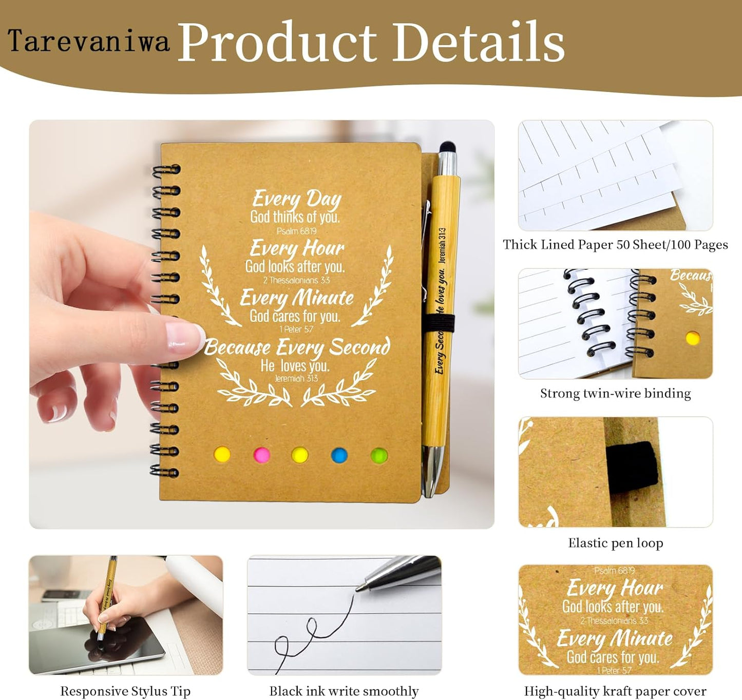 40 Pcs Bulk Christian Gifts Prayer Journal for Woman - 20 Set Religious Notepad with Christian Pen - Bible Notebook - Church Gifts for Mother's Day, Bible Study, and Family Devotions ( Brown )