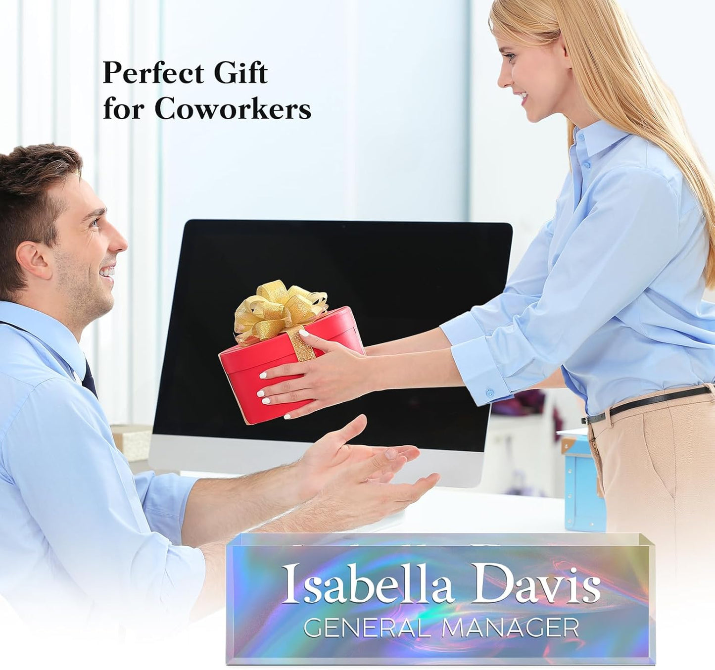 Custom Name Plate for Desk, Acrylic Office Decor For Women Men, Personalized Office Desk Accessories, Teacher Employee Appreciation Gifts For Social Worker Boss Coworkers (Mystery Color)