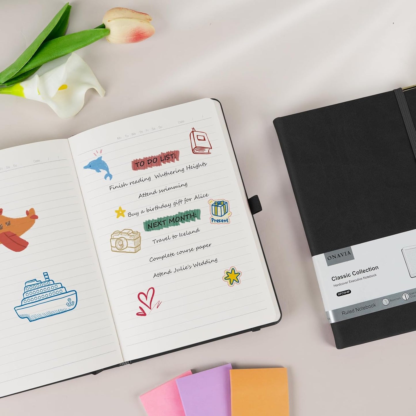 A5 Lined Journal Notebook - 100 GSM Thick Paper, Hardcover Journaling Notebook for Writing, Work, Travel, School, College Ruled Journal for Women and Men, PU Leather Note Book, 5.5”x8.3”- Black