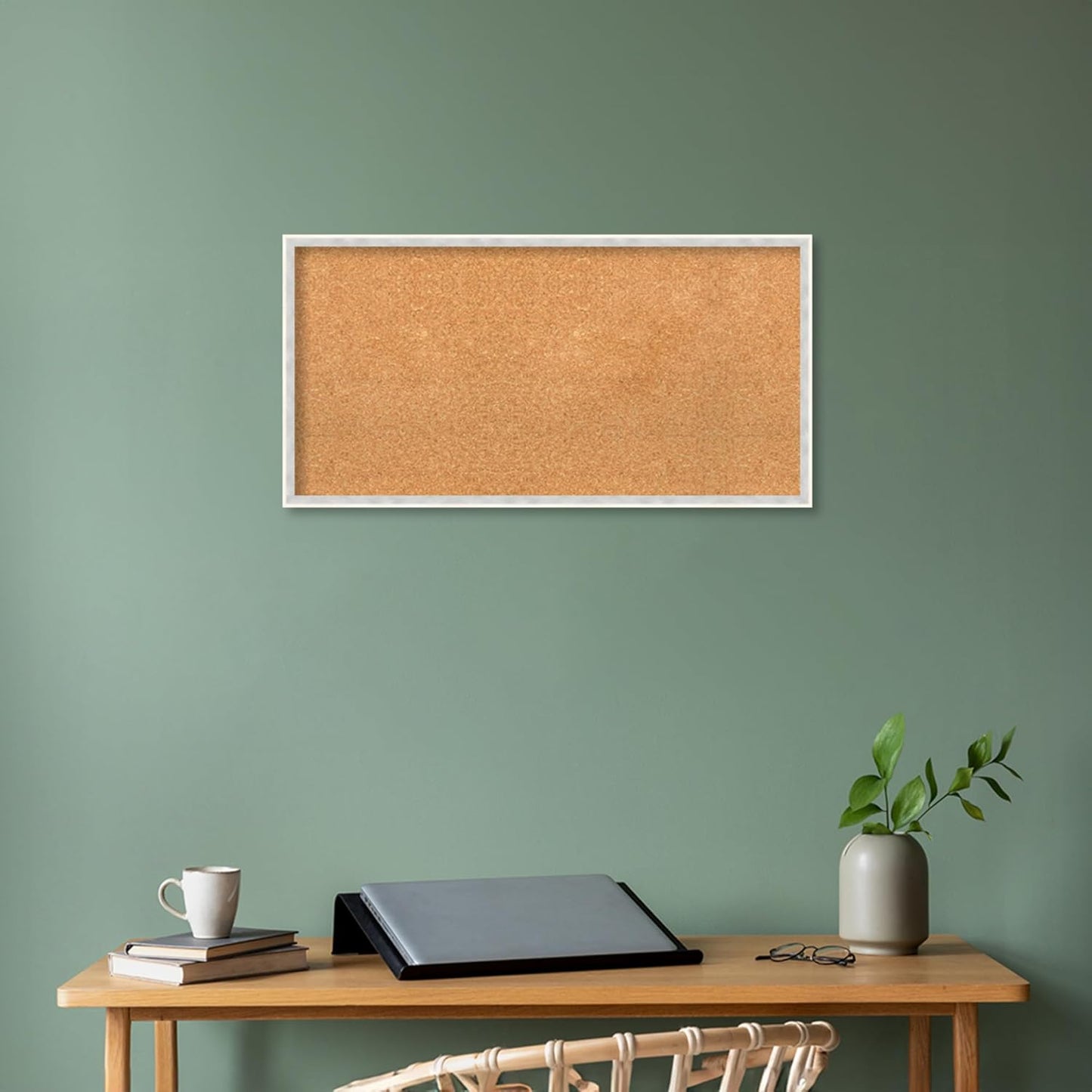 Amanti Art Natural Cork Board for Wall, 17x33 Vision Board with White Frame, Medium Corkboard Office Decor for Home Organization, Modern Corkboard Pinboard to Display Items for Home Organization in