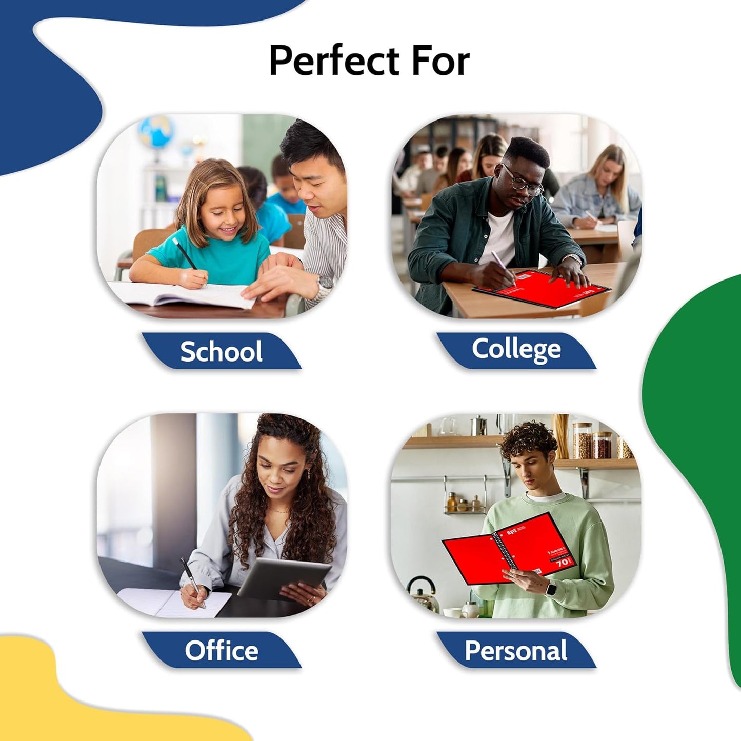 EPI Spiral Notebook | Wide - 70 Sheets, Durable Spiral Binding | 10.5 x 8 in | Classroom Supplies | School, Office, Note Taking, Journaling - 3 Pack