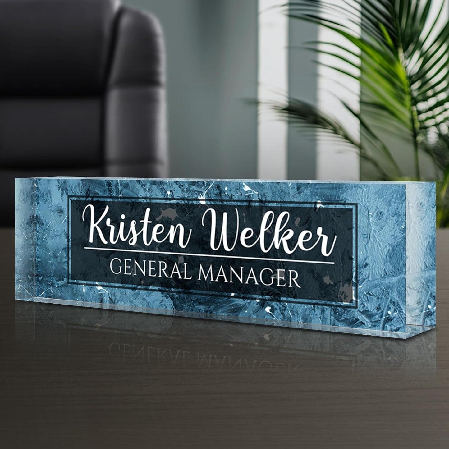Personalized Name Plate for Desk - Custom Engraved Name Plates for Man - Boss Day Gifts for Boss - Acrylic Office Decor Appreciation Gifts for Teacher Nurse Coworker Social Worker (Blue)