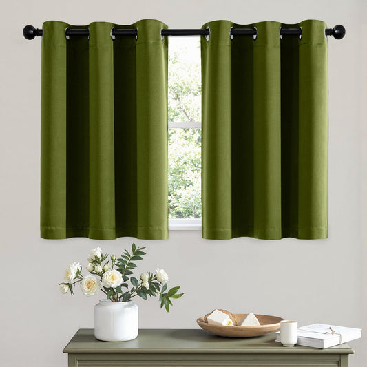 MIULEE Short Curtains for Windows - Light Olive Green Blackout Half Window Curtains Thermal Insulated Privacy Drapes for Kitchen Bedroom Bathroom Grommet Small Basement Tiers W40 x L36 Inch 2 Panels