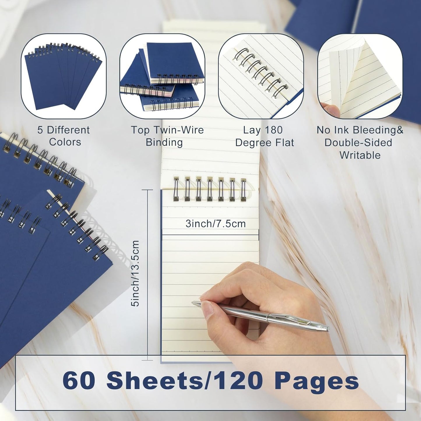 Tenceur 54 Pcs Pocket Notebook Bulk Small 3x5 Inch Spiral Notepads Mini Top Bound Notebook with Lined 120 Pages Ruled Memo Pads for Office College Nurse Essentials Back to School Gift (Blue)