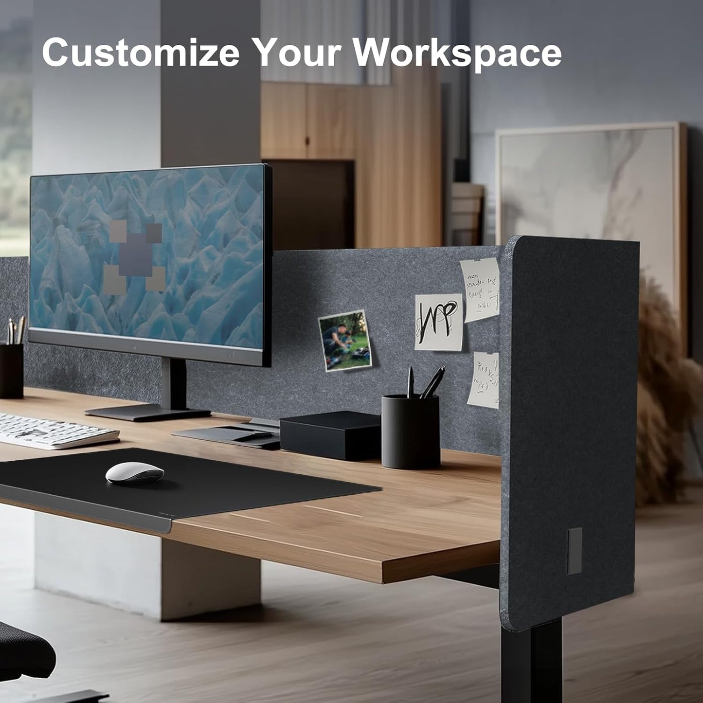 Desk Privacy Panel - Under Desk Modesty Screen & Cubicle Divider, 2PCS L-Shaped Acoustic Partition for Home Office Classroom, Reduces Noise & Visual Distractions (Grey, 47.2" x 15.7")