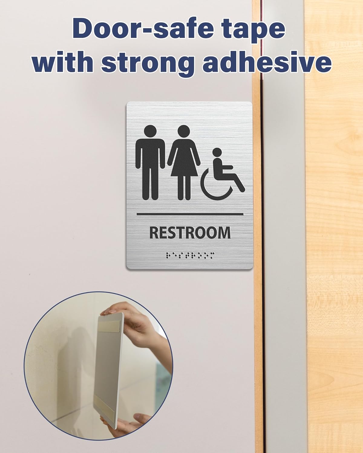 ADA-Mark Modern Restroom Sign for Business -2PK ADA Compliant Braille Bathroom Sign with Easy Installation - 6" W x 8" H