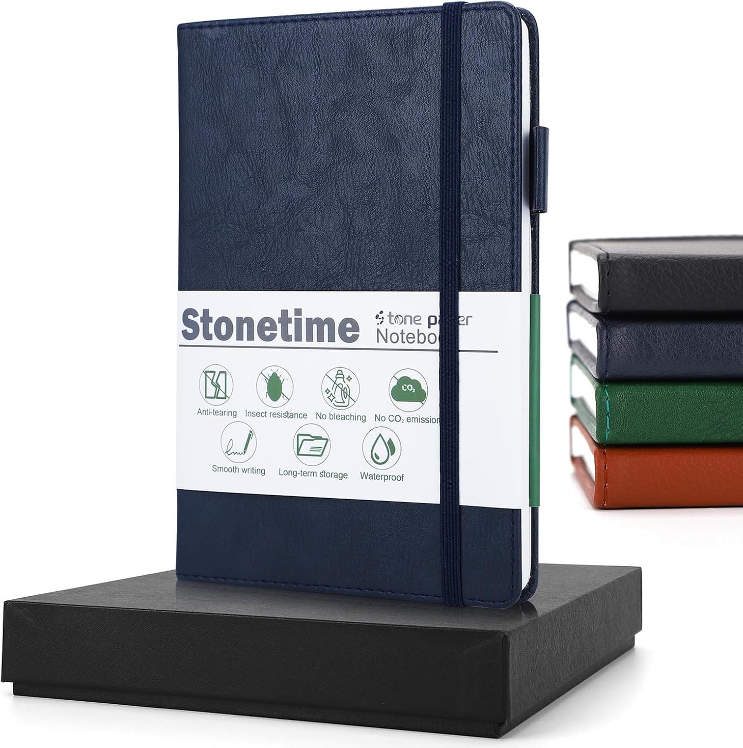 Stone Paper Notebook for Women Men, Waterproof Notebook Hardcover Executive Journal, Ruled Notebooks for Writing, Business, Work ＆ School, 160 Pages Notebook with Gift Box (B5 Blue)