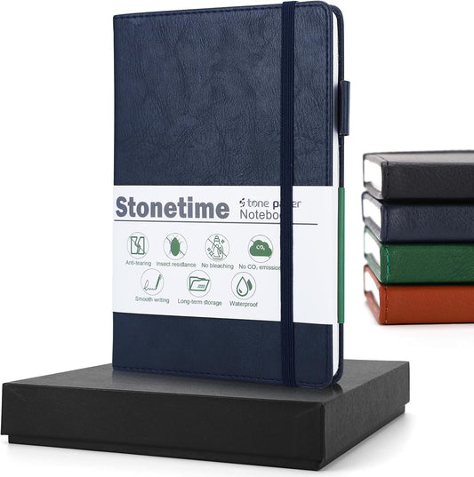 Stone Paper Notebook for Women Men, Waterproof Notebook Hardcover Executive Journal, Ruled Notebooks for Writing, Business, Work ＆ School, 160 Pages Notebook with Gift Box (B5 Blue)