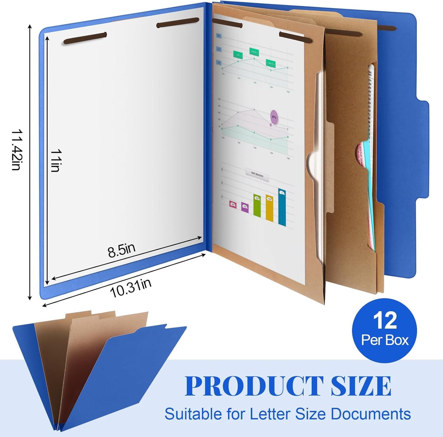 12 Pcs Classification Folders Letter Size, 2 Pocket Dividers Pressboard File Folder with Fasteners, Expanding File Organizer Bulk for Teachers, Clergy, Office, Church, Christmas (Dark Blue)