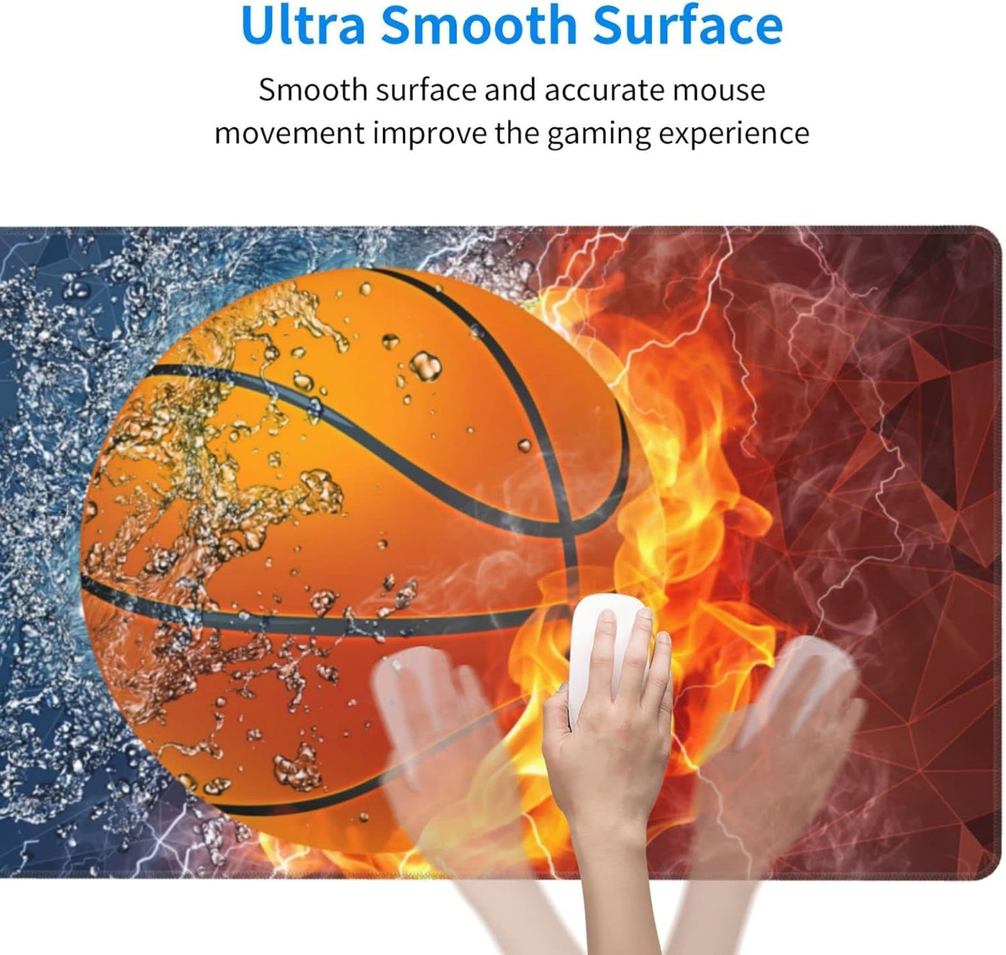 Basketball Extra Large Mouse Pad for Boys Men Desktop Gaming, 29.5" x 15.8" Cool Sports Style Extended Desk Mat with Stitched Edges and Non-Slip Base, Water Resist Desk Pad for Keyboard Laptop