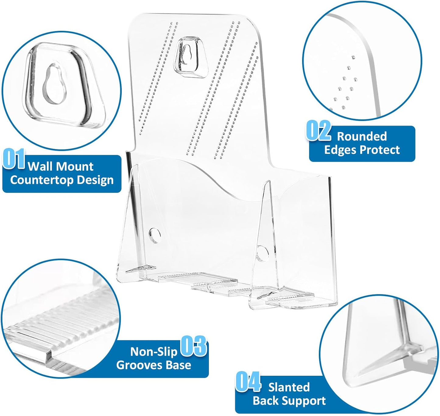 Acrylic Brochure Holder 6 x 8 Inch, Clear Slant Back Display Stand for 5.5 x 8.5 & 5 x 7 Inch Flyers, Pamphlets, Table Signs – Plastic Paper Holder for Office, Home, Store, 2 Pack