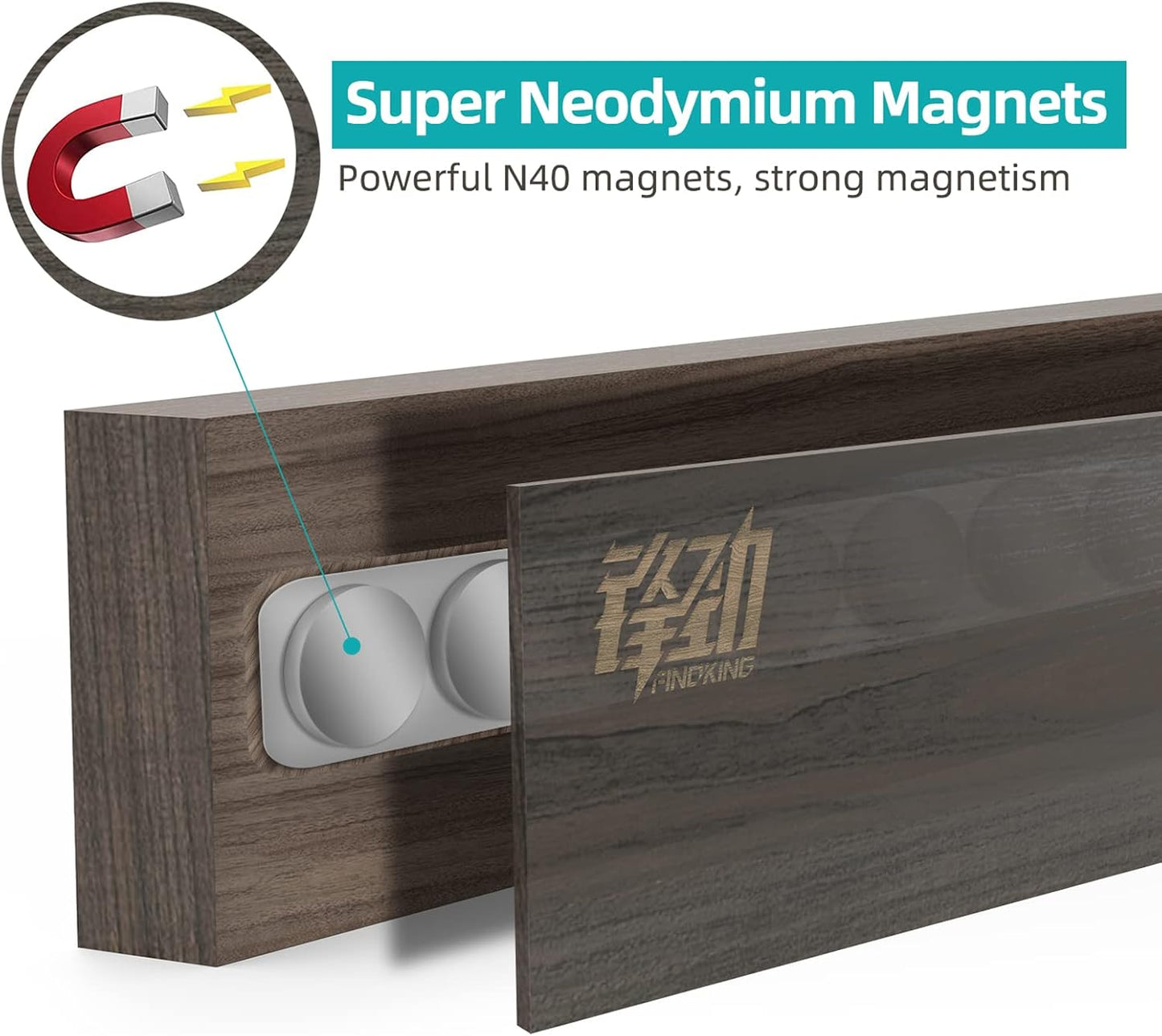 FINDKING Ash Wood Magnetic Knife Strip, Magnet Utensil Holder for Wall, Refrigerator, Wooden Rack for Kitchen Knives, No Drill (Dark Brown, 16 Inches, Without Knives)