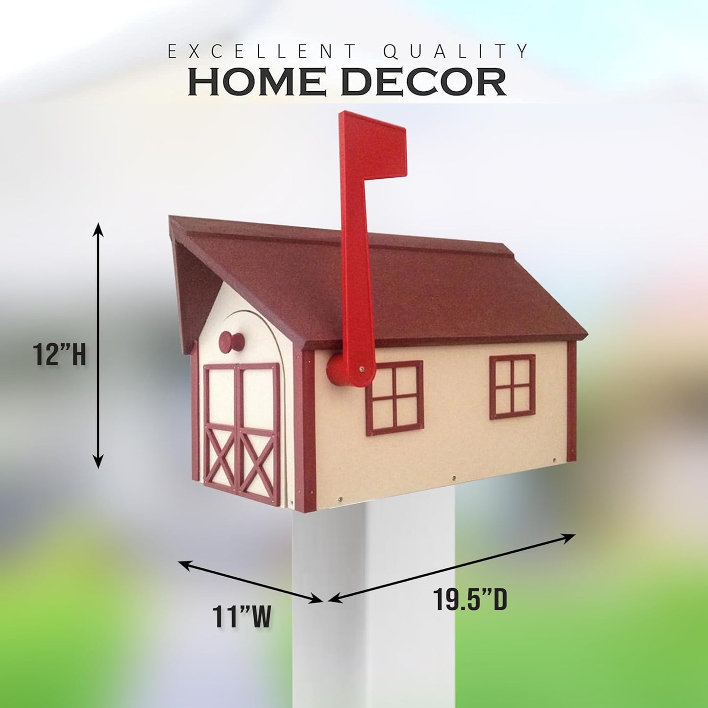 Peaceful Classics Poly Mailbox Durable, Weather-Resistant Amish Craftsman Mailboxes for Outside Uses Like Front Yard and Road Side Long-Lasting, Decorative, Modern Mailbox (Beige w/Red Trim and Roof)