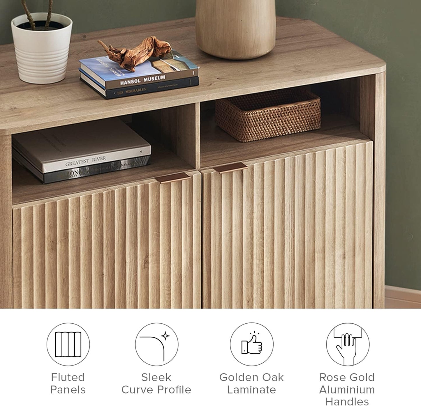 mopio Brooklyn Corner Storage Cabinet, Mid Century Modern Buffet, Entertainment Center, Storage Cabinet with Doors and Shelves, Media Cabinet for 55 inch TV Stand, for Living Room