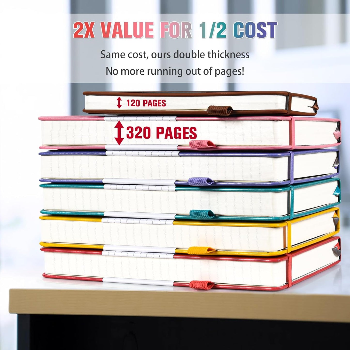 5 Pack Lined Notebook Journal for Women, 312 Numbered Pages Thick Notebooks Bulk, 100gsm No Bleed Paper Hardcover Leather Journal, College Ruled Notebook Set for Work Writing Travel, A5, Multicolor