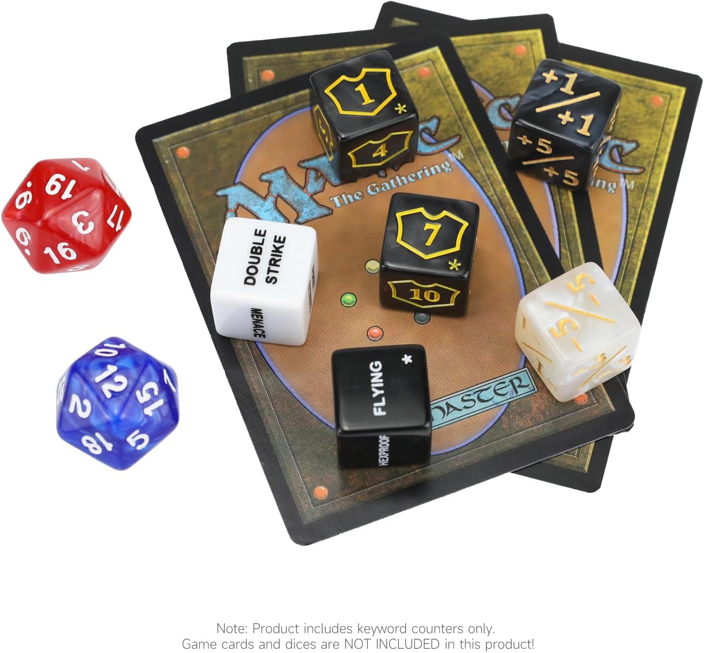 SIXPOINTS 62Pcs MTG Dice Counters Plus 1 Tokens Marble D6 Abilities Keywords Dice Creature Stats Buff Tokens 6 Sided & D20 Dice Set for Magic The Gathering, MTG, TCG, Card Games Accessories