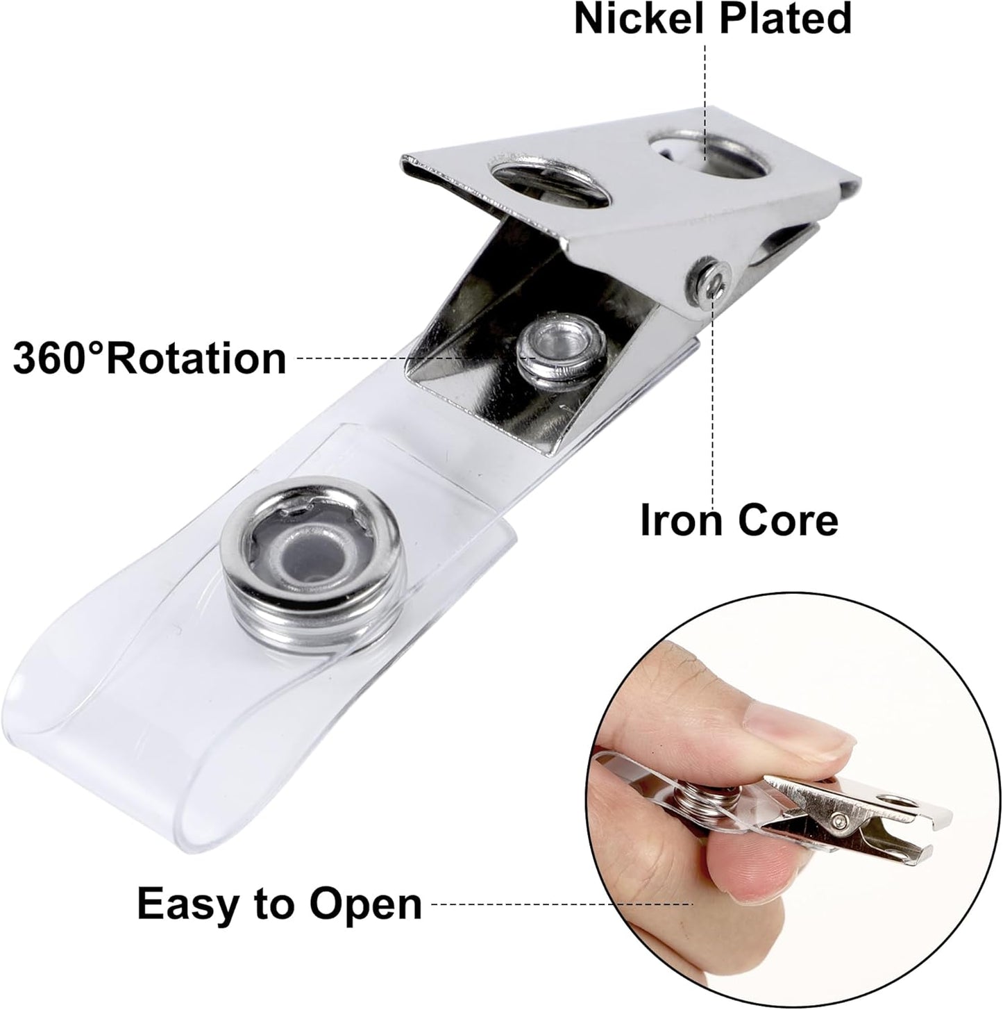 Happy Trees 150pc Metal Badge Clips with Strap Clear ID Strap Clip Adapter