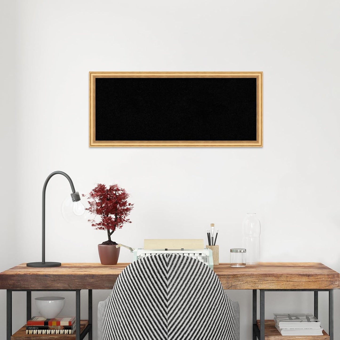 Amanti Art Black Cork Board for Wall, 14x32 Vision Board with Gold Wood Frame, Medium Corkboard Office Decor for Home Organization, Casual Corkboard Pinboard to display items for home organization