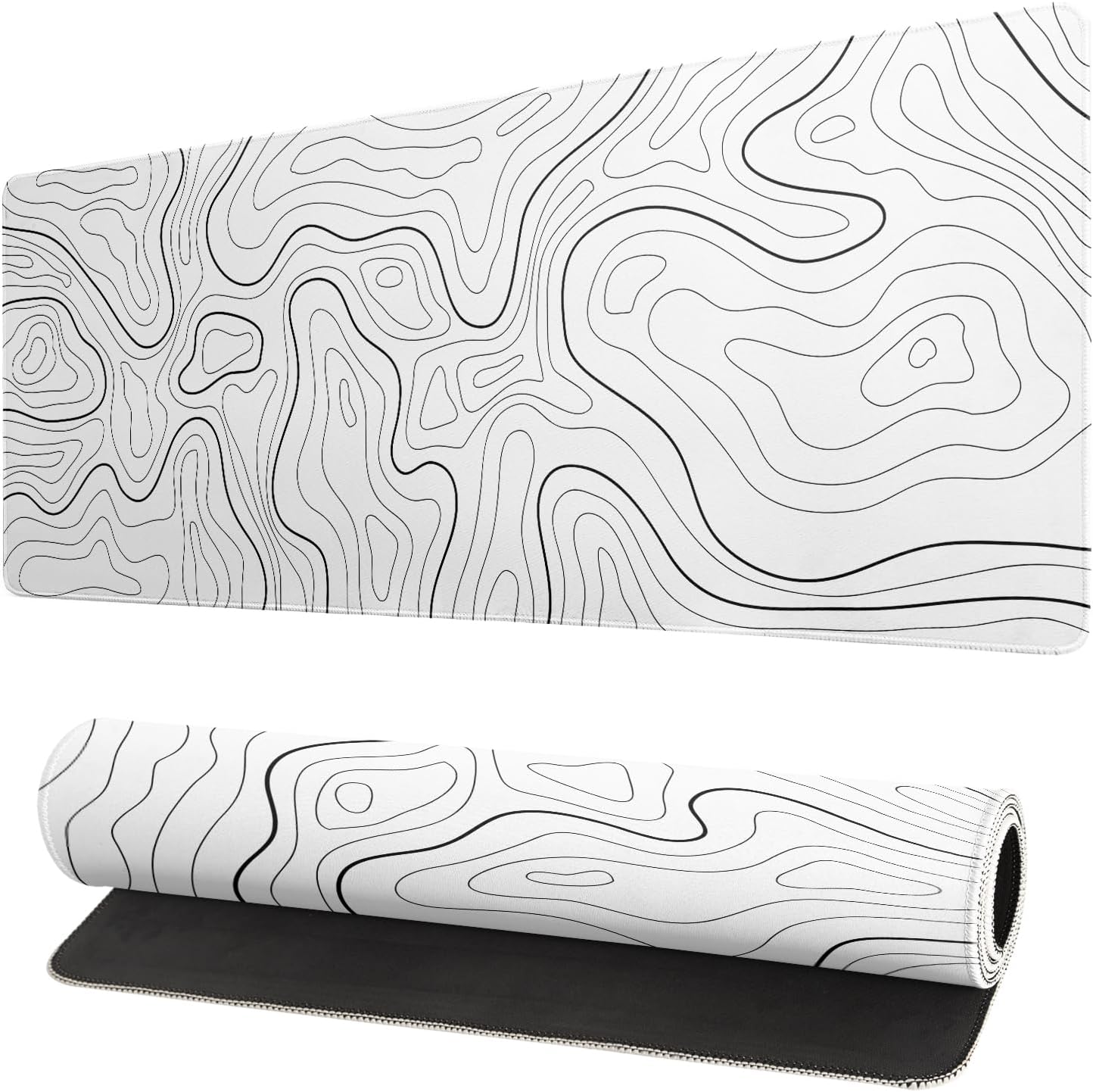 Gaming Mouse Pad Topographic Large Mousepad Keyboard 31.5 x 11.8in for Non-Slip Base and Stitched Edge, Extended Desk Pad XL Desk Mat (White)