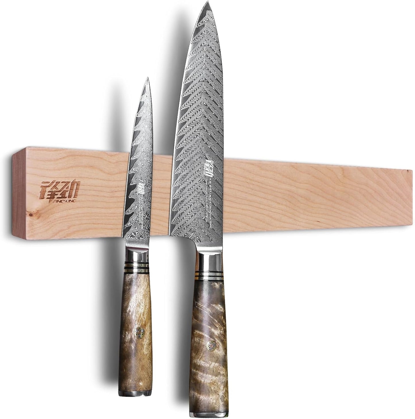 FINDKING Wood Magnetic Knife Strip, Magnet Utensil Holder for Wall, Refrigerator, Wooden Rack for Kitchen Knives, No Drill (Beige, 16 Inches, Without Knives)