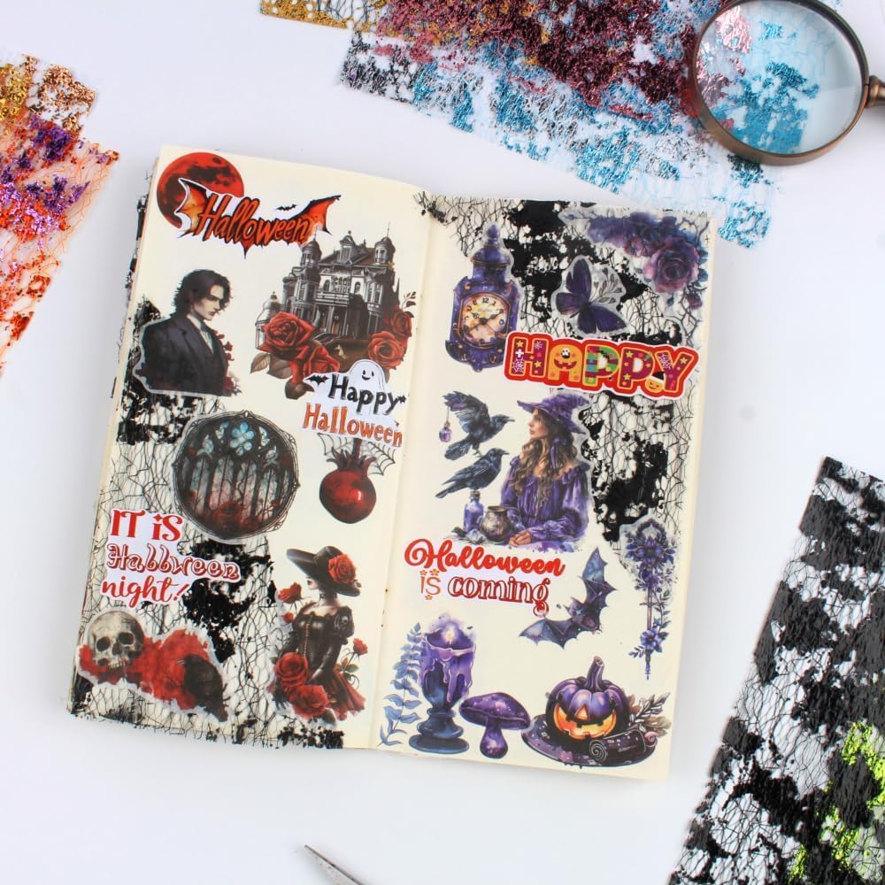 A5 Size Colorful Foil Textured Fabric Art Paper Scrapbooking Decorative, 20 Sheets Sparkle Metallic Lace Mesh for Crafts, Junk Journaling Supplies, Card Making, Collage