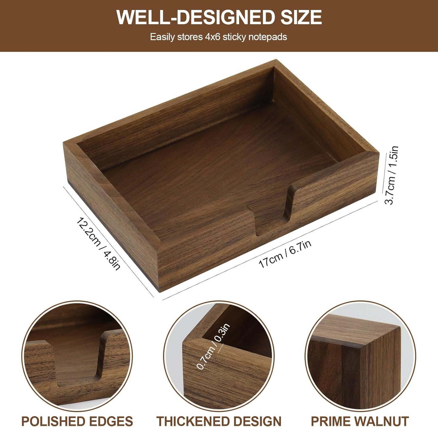 MultiBey Walnut Wooden Sticky Note Holder, 4x6 Self -Sticky Note Pad Holder, Wood Post it Note Dispenser Memo Pad Holder, Desktop Accessories Organizer for Desk Office School Home