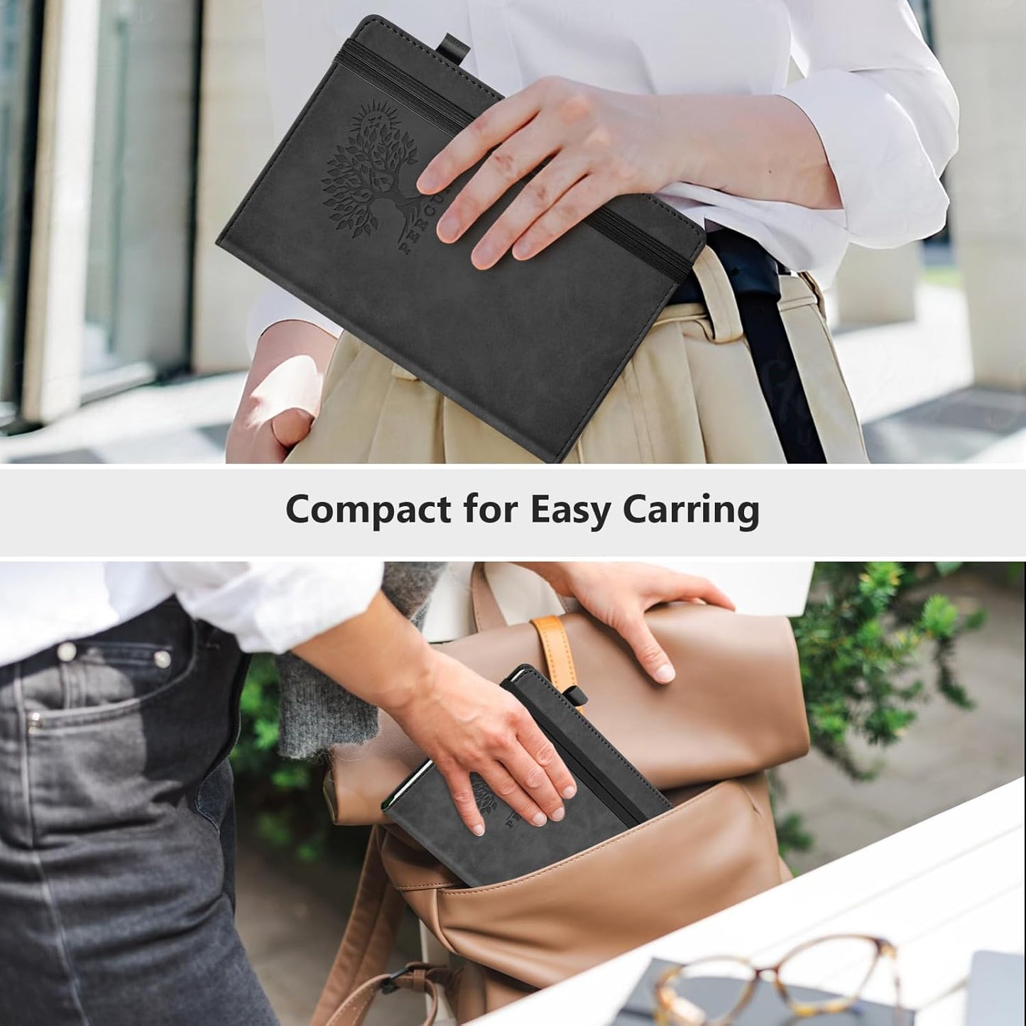 PERCUN Lined Journal Notebook for Men & Women, 160 Pages College Ruled Journal for Writing, A5 Hardcover Leather Notebooks for Work, School, Business, Travel, Daily Diary 5.9" x 8.5" - Black