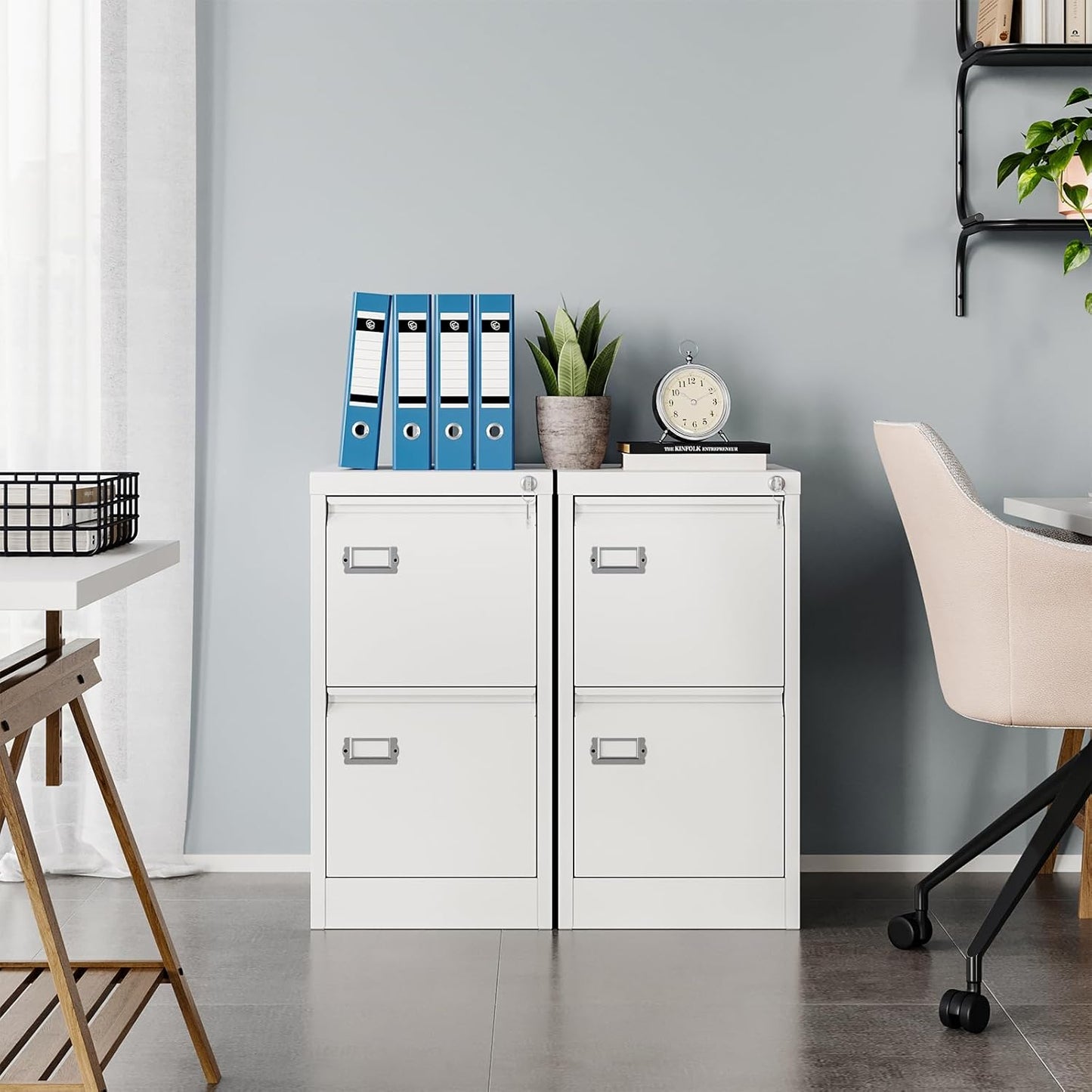 MIIIKO White 2 Drawer File Cabinet, Vertical Filing Cabinet with Lock, Home Office Storage Cabinet for Letter Legal A4 File Size