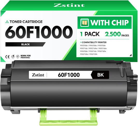 60F1000 Black Toner Cartridge with chip 1-Pack Replacement Compatible with Lexmark MX310dn MX410de MX510de MX511de MX511dhe MX511dte MX610de MX611de MX611dhe MX611dte MX611dfe Laser Printer Ink Copier