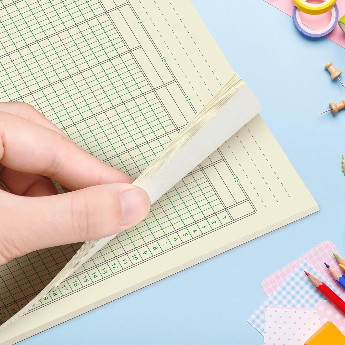 Fulmoon 5 Pack 250 Sheets Ledger Paper Accounting Columnar Pads 3 Hole Analysis Accounting Ledger Book for Business, 50 Sheets/Pack, Single Page Format, Green(16.375 x 11 Inch,13 Columnar)