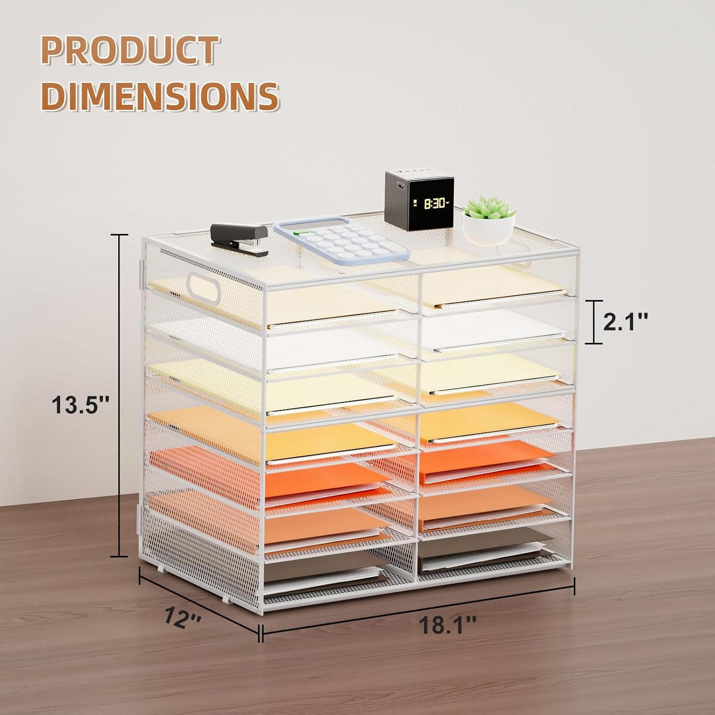 Marbrasse 8 Tier Desktop Literature Organizer, Mesh Paper Organizer Desk Organizers, File Sorter Mail Center Paper Storage Cabinet Classroom Keepers Mailbox for Office Home School, White