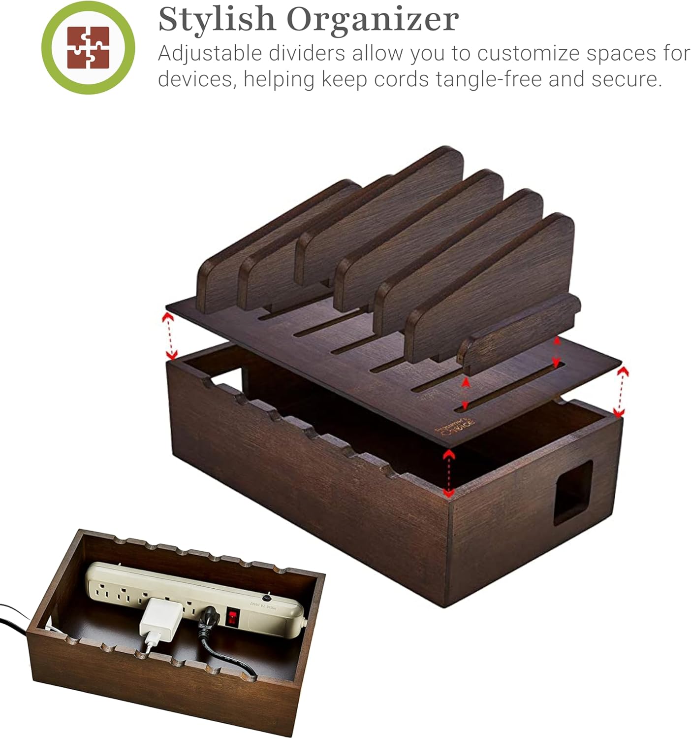 Prosumer's Choice Multi Device Charging Station Wood - Desktop Organizer with Holder for Multiple Phones - Elegant Wooden Desk Accessories - 6 Device Charging Station for Work from Home and Office