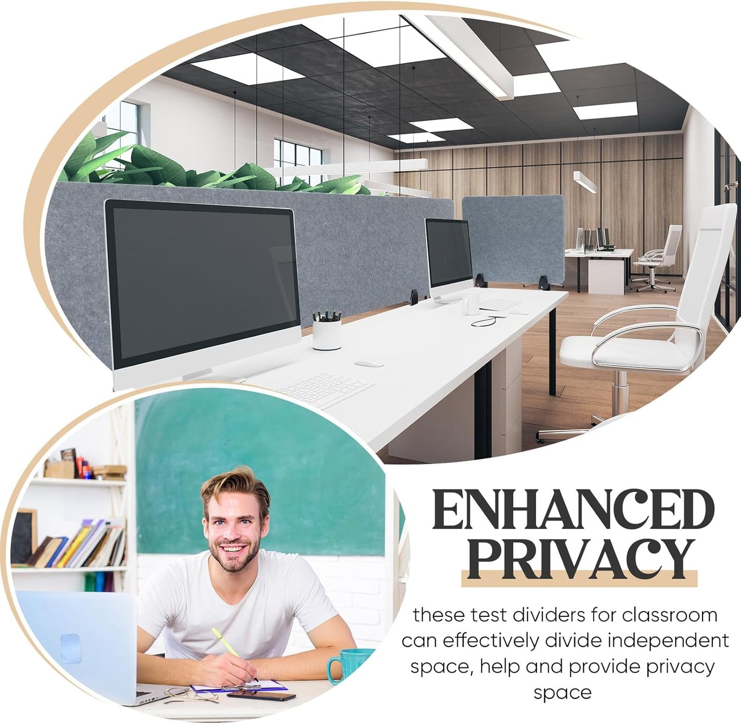 3 Pcs Clamp-on Desk Divider, 1pcs-47''x 24'' and 2pcs-24''x 24'' Desk Privacy Panel Acoustic Office Partitions Cubicle Modesty Panel for Classroom Noise Reducing Visual Distractions