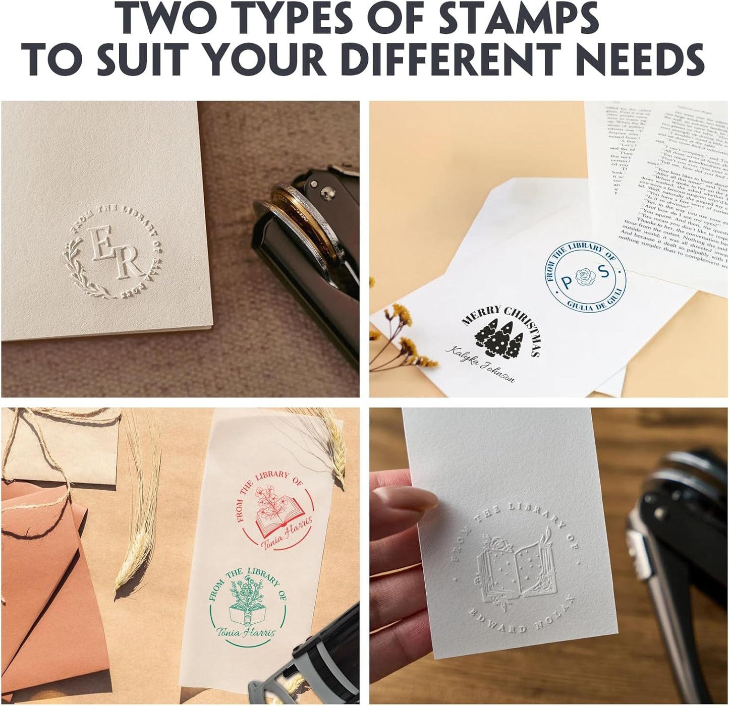 HDSD Custom Embosser - Personalized Book Embosser with Your Message or Design -Suitable for Wedding Invitations, Envelopes & Books (Flowers and Text)