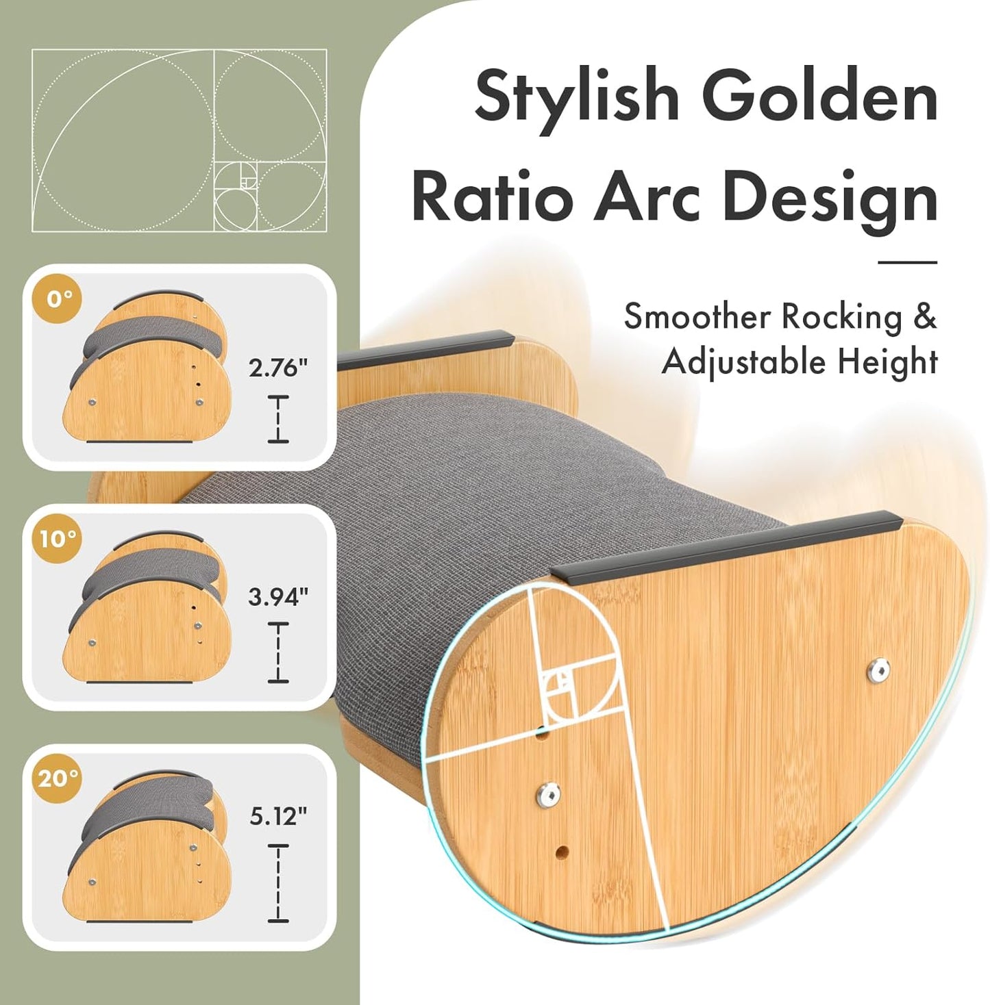 Amazer Bamboo Under Desk Footrest with Cushion 3-in-1, Reversible Ergonomic Rocking Foot Rest for Under Desk at Work, Adjustable Foot Stools with Washable Cover, Desk Leg Rest for Home Office