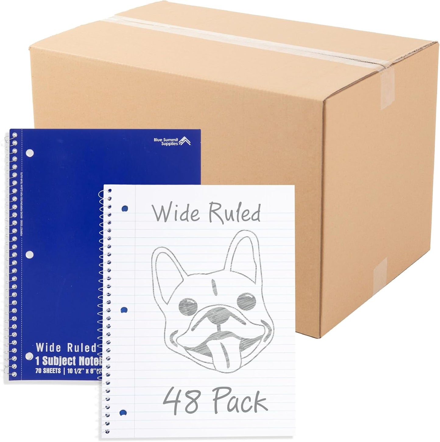 Blue Summit Blue Wide Ruled Spiral Notebooks Bulk, 1 Subject Spiral Notebook Wide Ruled, Paper School Bulk Notebooks, 48 Pack